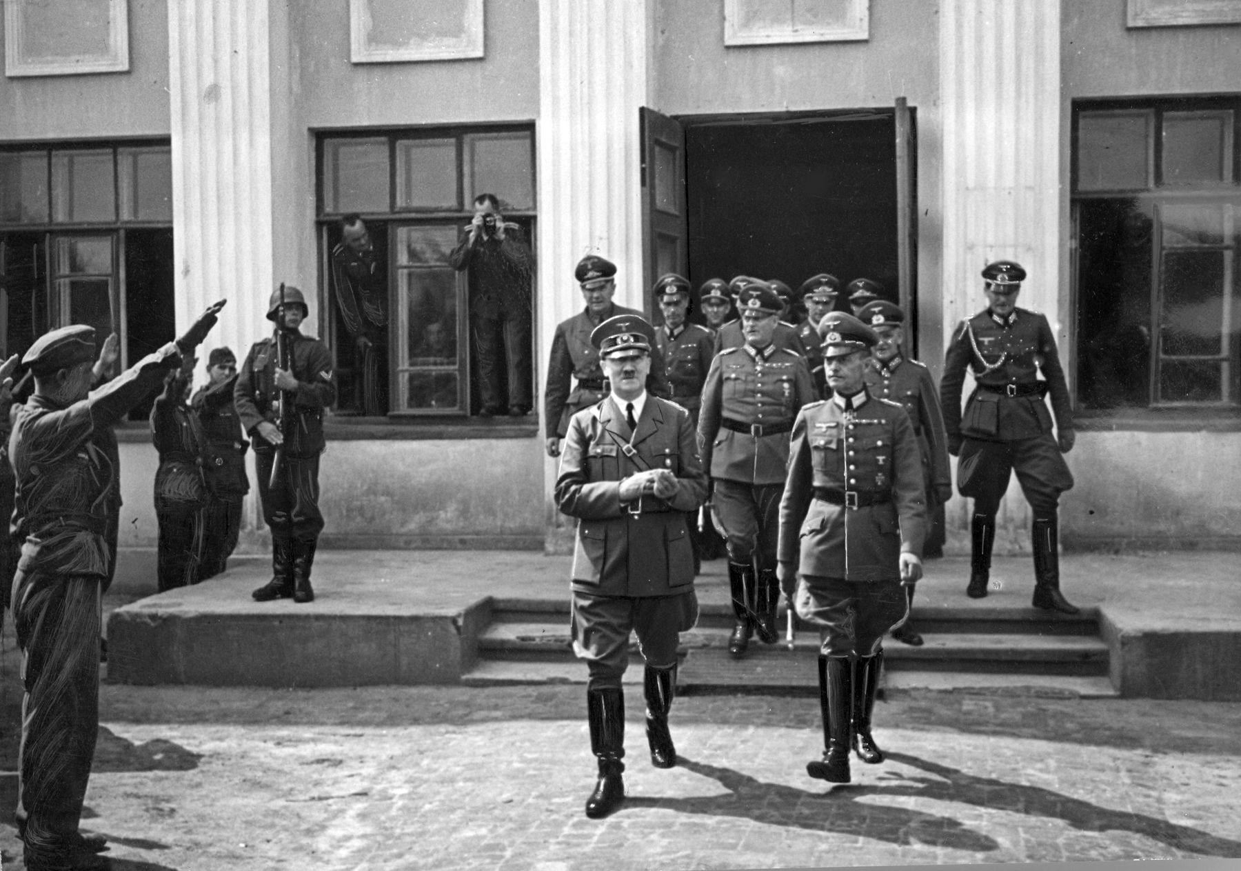 Adolf Hitler leaving the headquarters of army group south in Ukraine